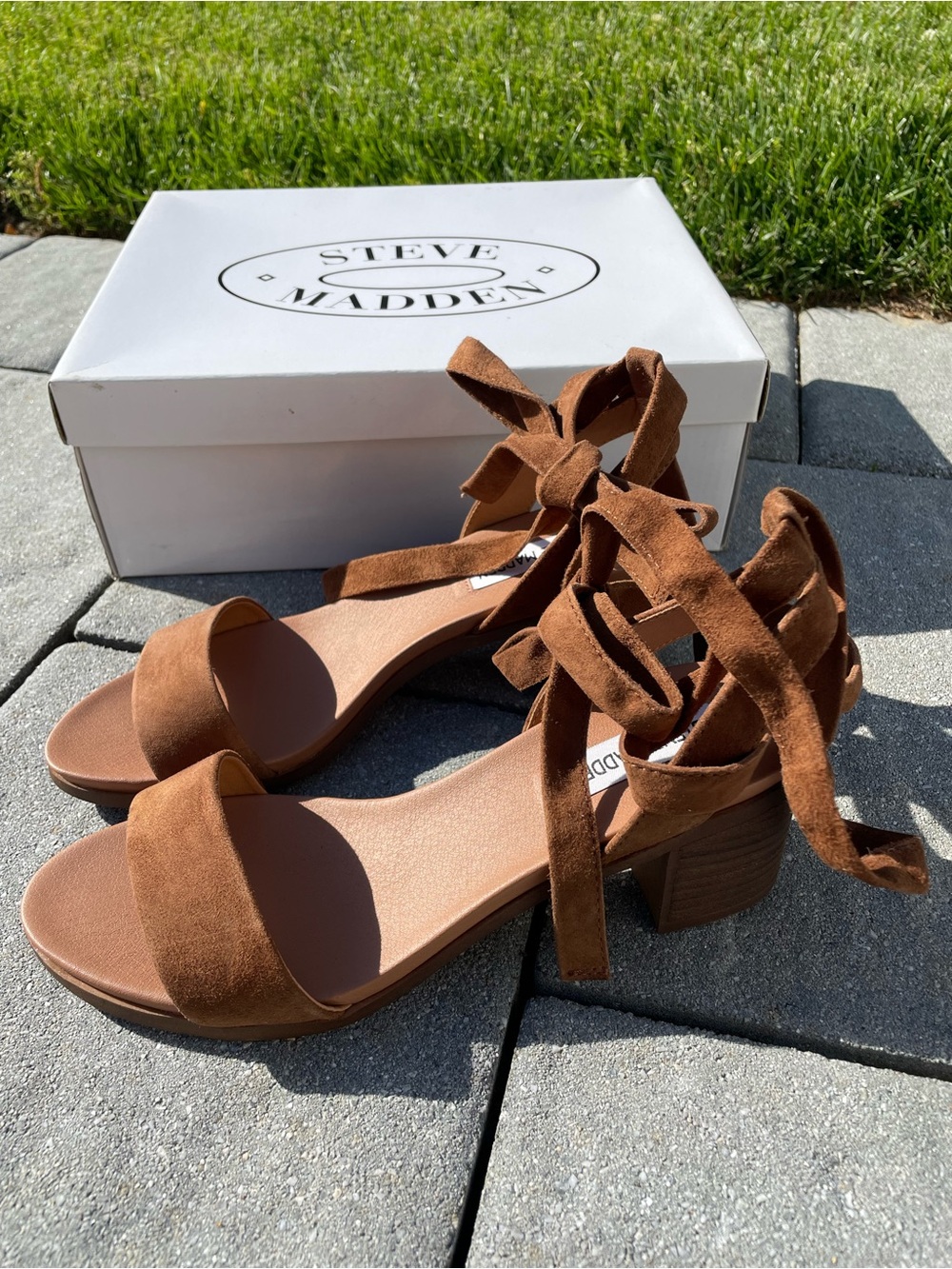 Women’s Steve Madden Adrianne Brown Suede Ankle-Tie Block Heel Sandals 8M